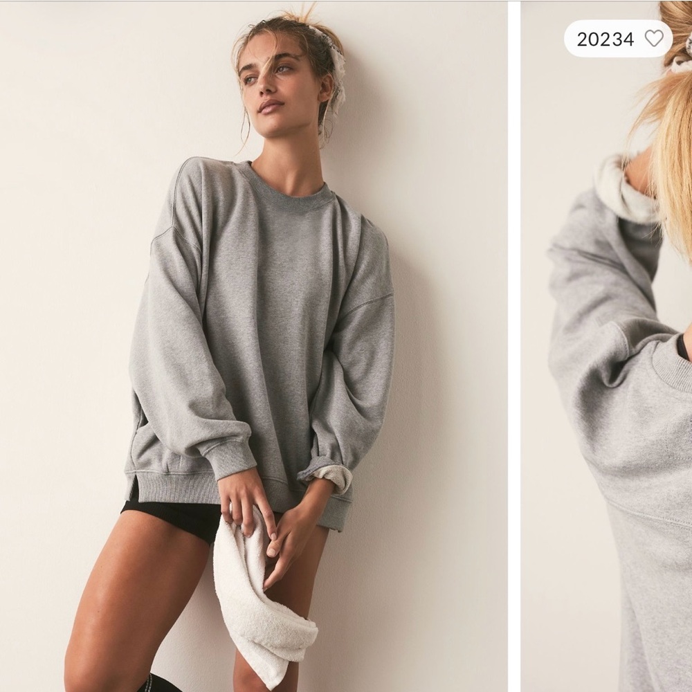 Free People All Star Crewneck Gray Oversized Sweatshirt size Small